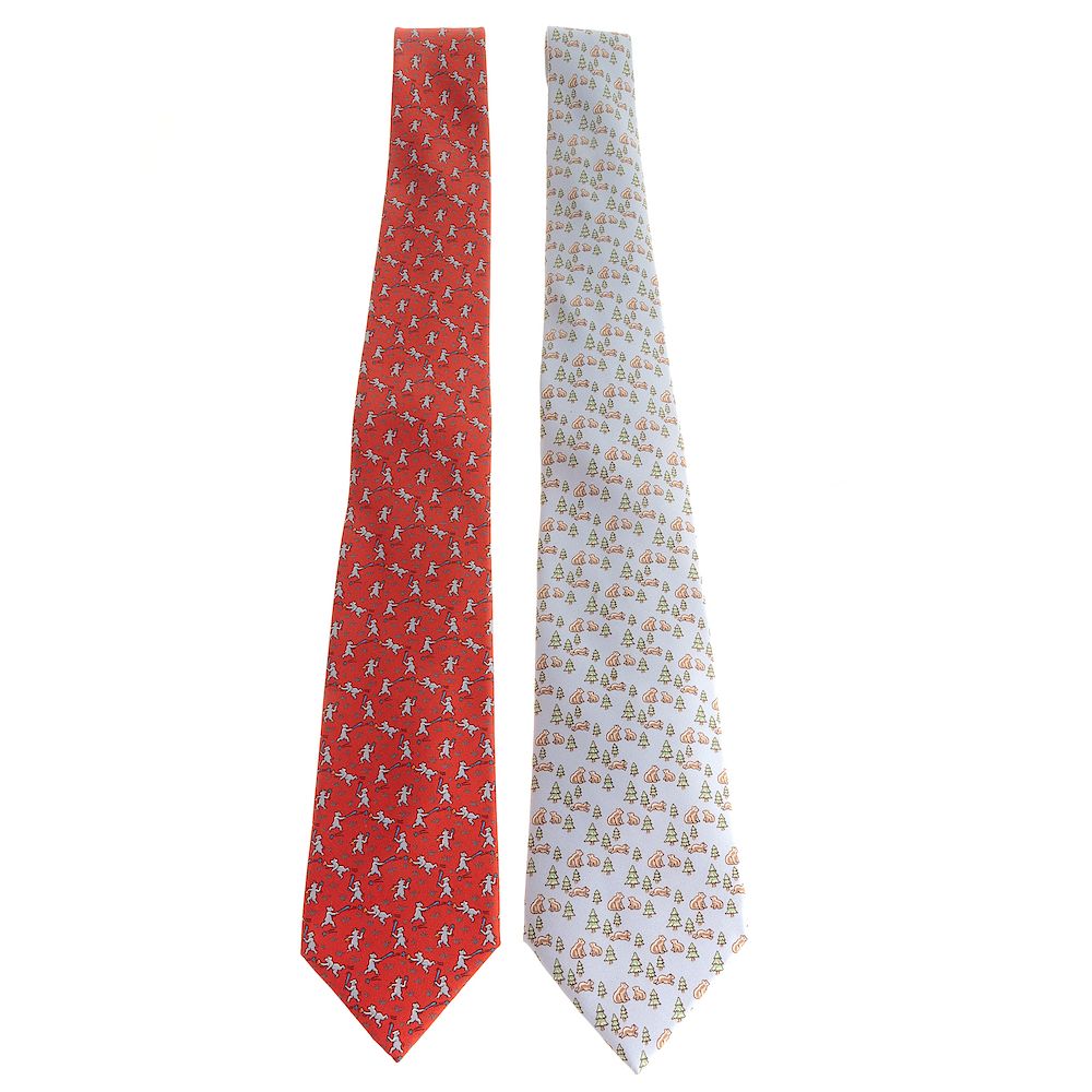 Appraisal: Two Hermes Silk Ties Red and multicolor Hermes silk tie