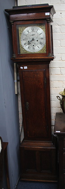 Appraisal: AN ANTIQUE OAK LONG CASE CLOCK the door to the