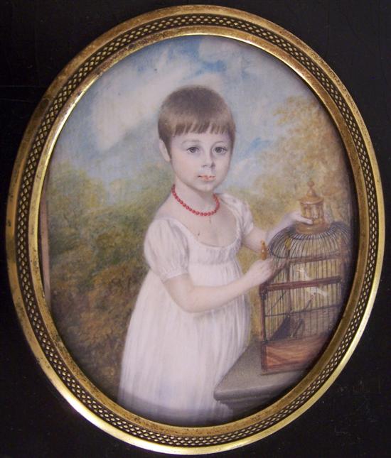 Appraisal: Portrait miniature English early th C watercolor on ivory child