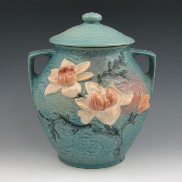 Appraisal: Blue Roseville Magnolia lidded cookie jar Marked Roseville USA -