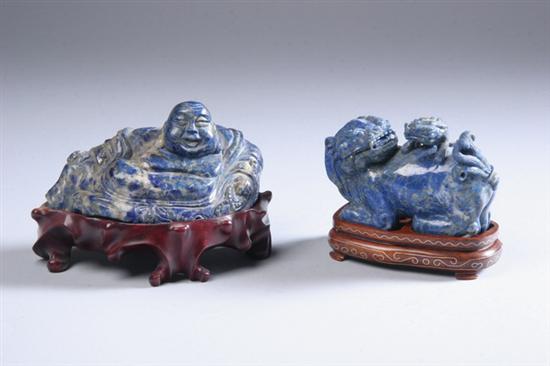 Appraisal: TWO CHINESE LAPIS LAZULI CARVINGS th century Fu dog and