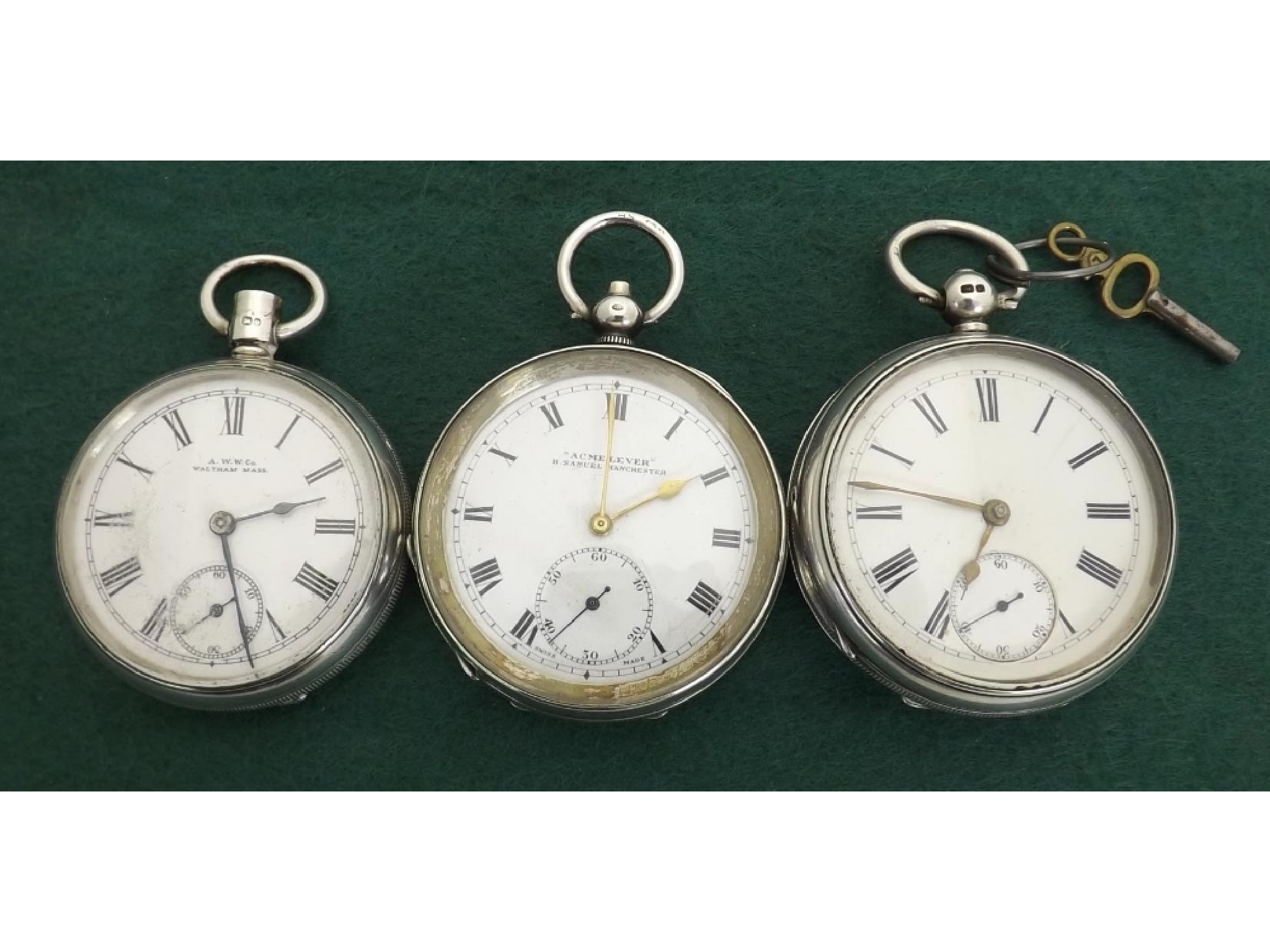 Appraisal: Silver lever engine turned pocket watch Birmingham movement no the