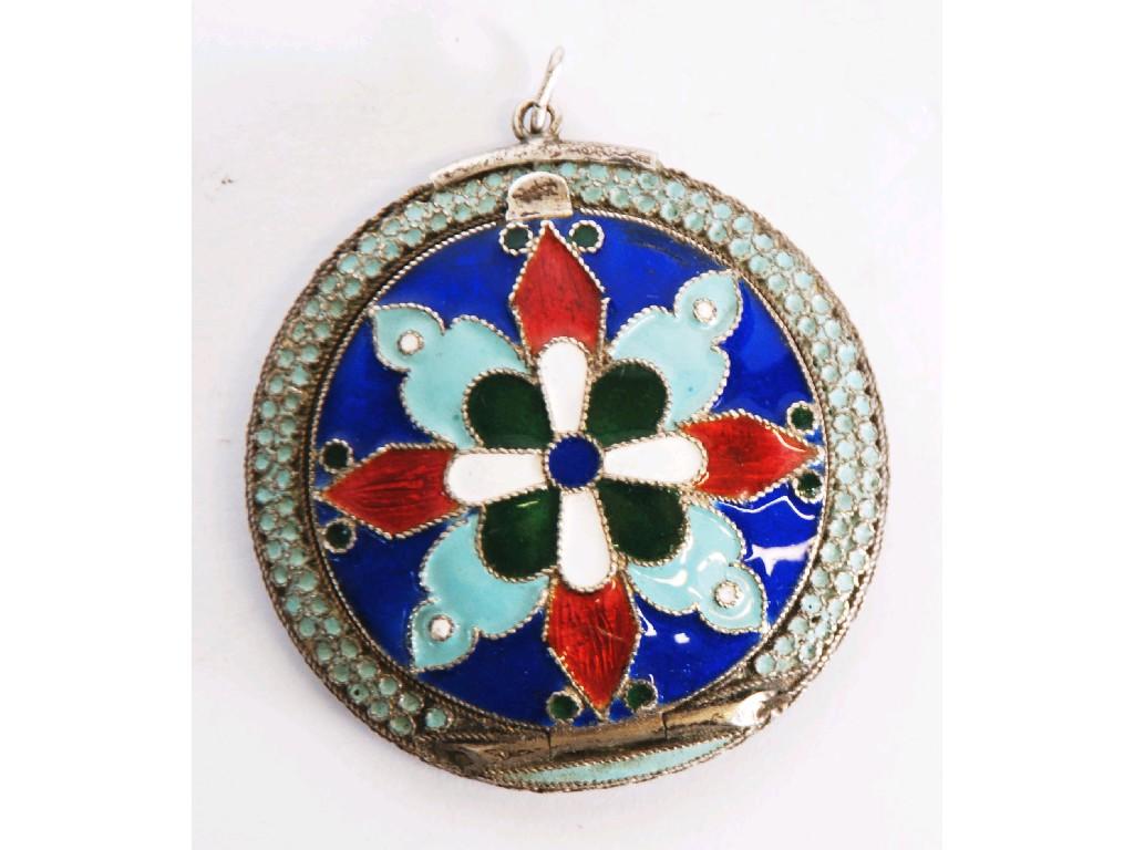 Appraisal: RUSSIAN SILVER COLOURED METAL Standard and cloisonne patch box circular