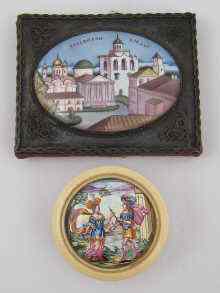 Appraisal: A Russian oval enamel plaque in a white metal tests