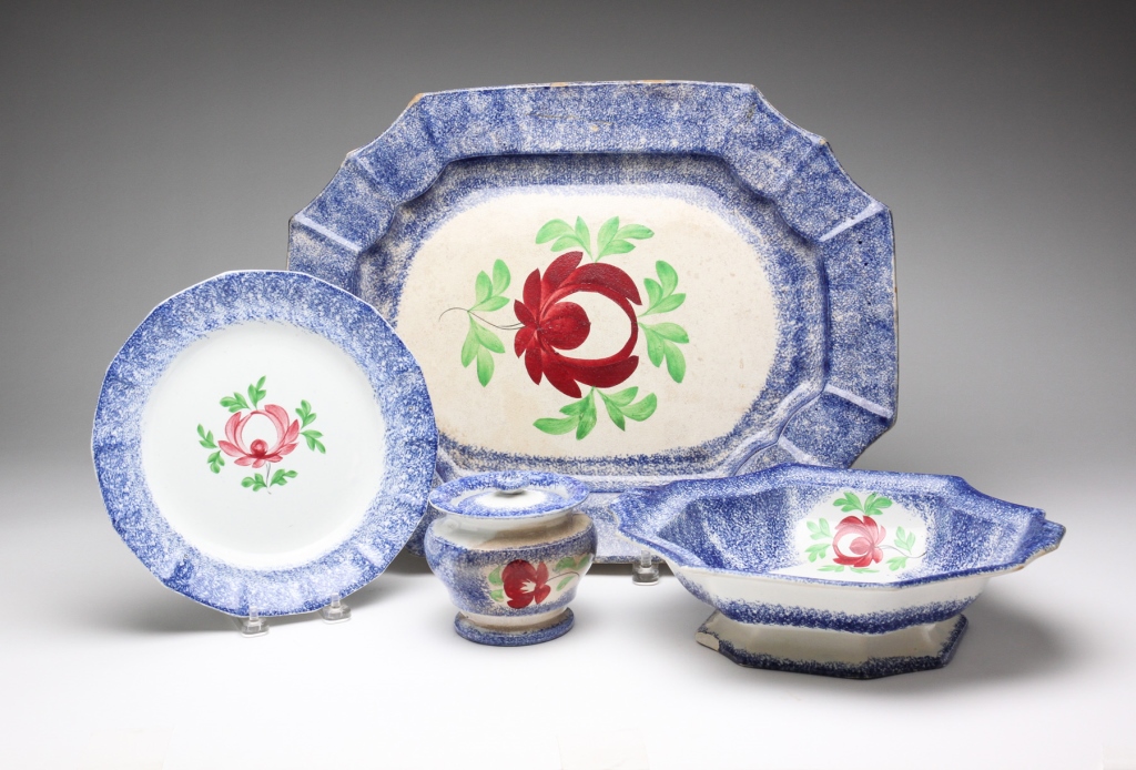 Appraisal: FOUR PIECES OF ADAM'S ROSE SPATTERWARE England nd quarter th