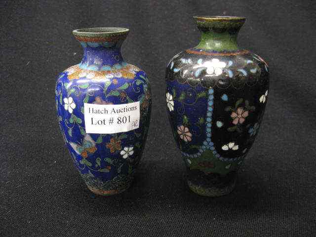 Appraisal: Pair of Japanese Cloisonne Bud Vases florals late th century