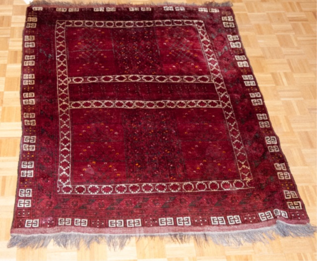 Appraisal: Antique Afghan Area Rug Red field with predominantly white details