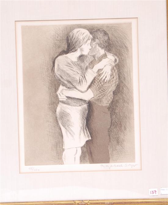 Appraisal: RAPHAEL SOYER RUSSIAN AMERICAN - Etching with aquatint Embrace Pencil