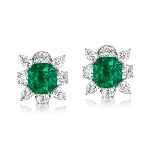 Appraisal: ct Colombian Emerald ct Diamond Earrings A vibrant color combination