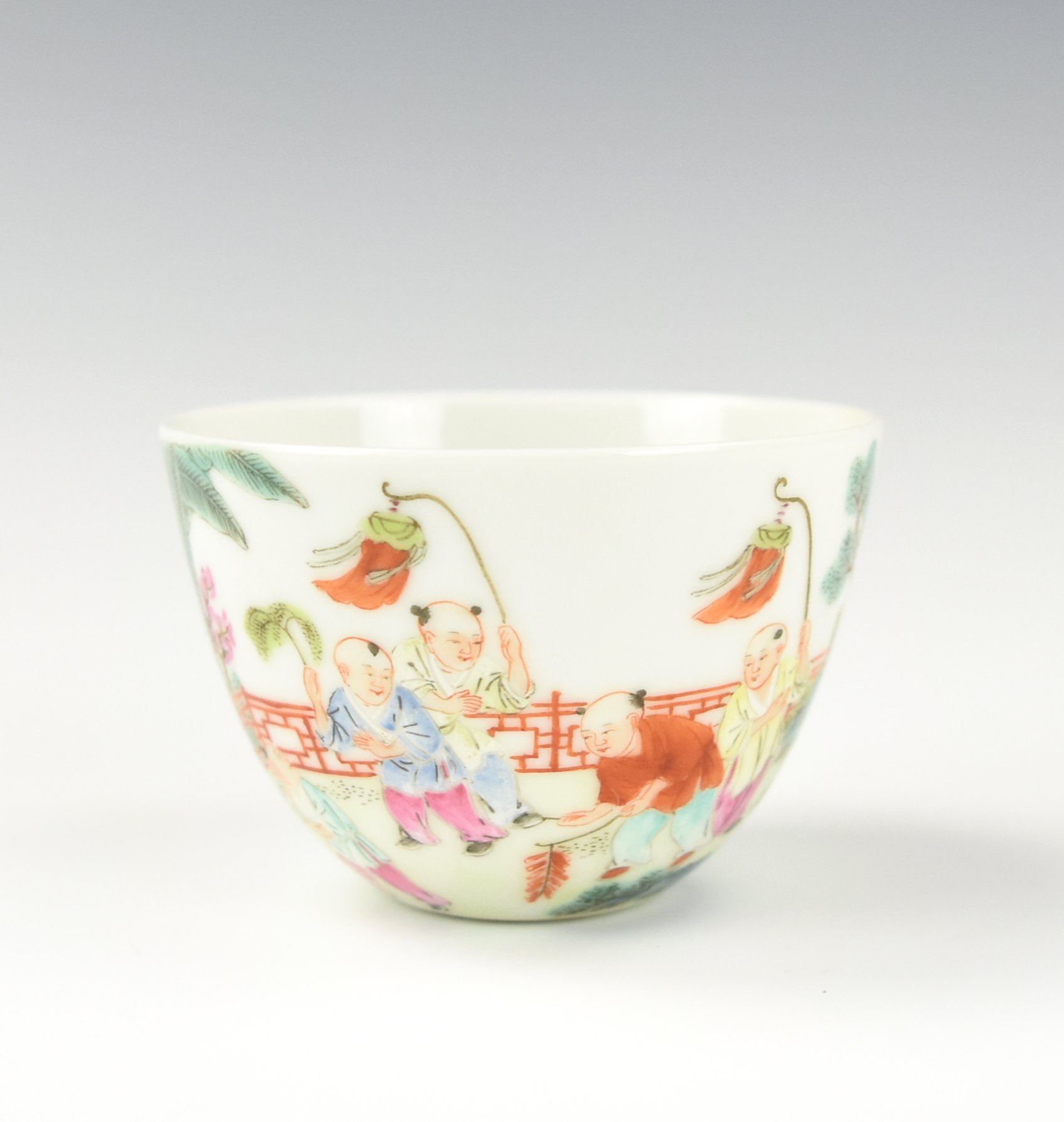 Appraisal: CHINESE FAMILLE ROSE CUP W CHILDREN TH C A Chinese