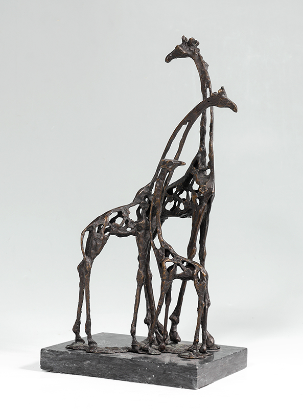 Appraisal: BRUTALIST BRONZE FIGURAL GIRAFFE GROUP Unsigned bronze sculpture of figural