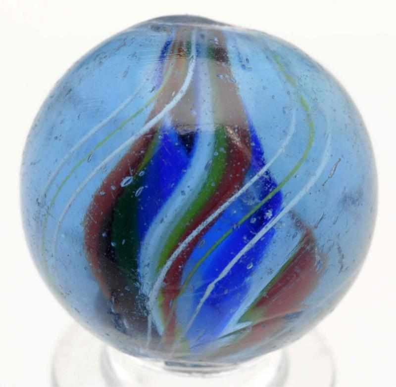 Appraisal: Blue Glass Divided Core Swirl Marble Light blue base glass