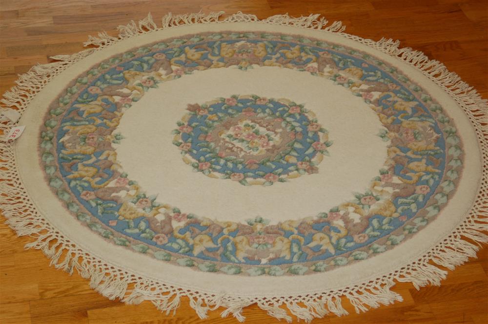 Appraisal: HANDMADE ROUND AUBUSSON RUG consisting of a diamond knot cotton