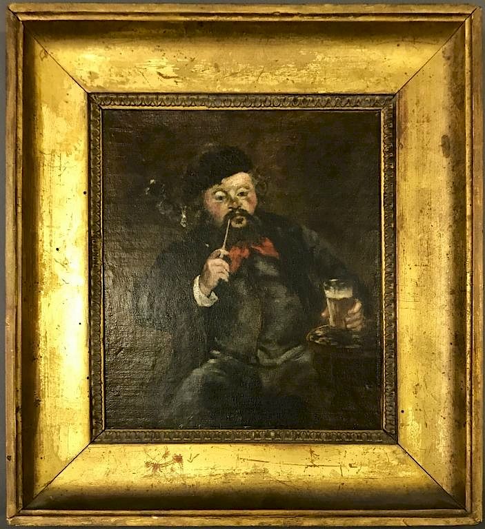 Appraisal: Framed Oil on Canvas of a Man Smoking a Pipe