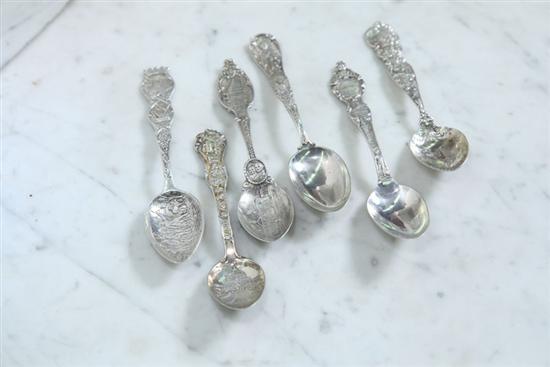 Appraisal: SIX STERLING SOUVENIR SPOONS Mt Vernon Chicago Boston New York