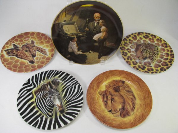 Appraisal: Four wild animal Limoges plates One Knowles Norman Rockwell Grandpa's