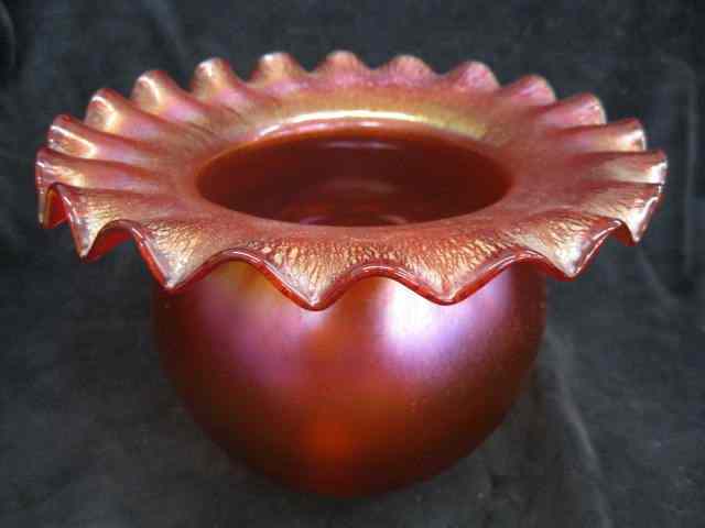 Appraisal: Imperial Red Art Glass Vase ruffle edge '' tall ''