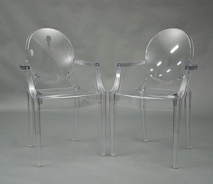 Appraisal: Philippe Stark Design Chairs Pair of clear lucite armchairs designed