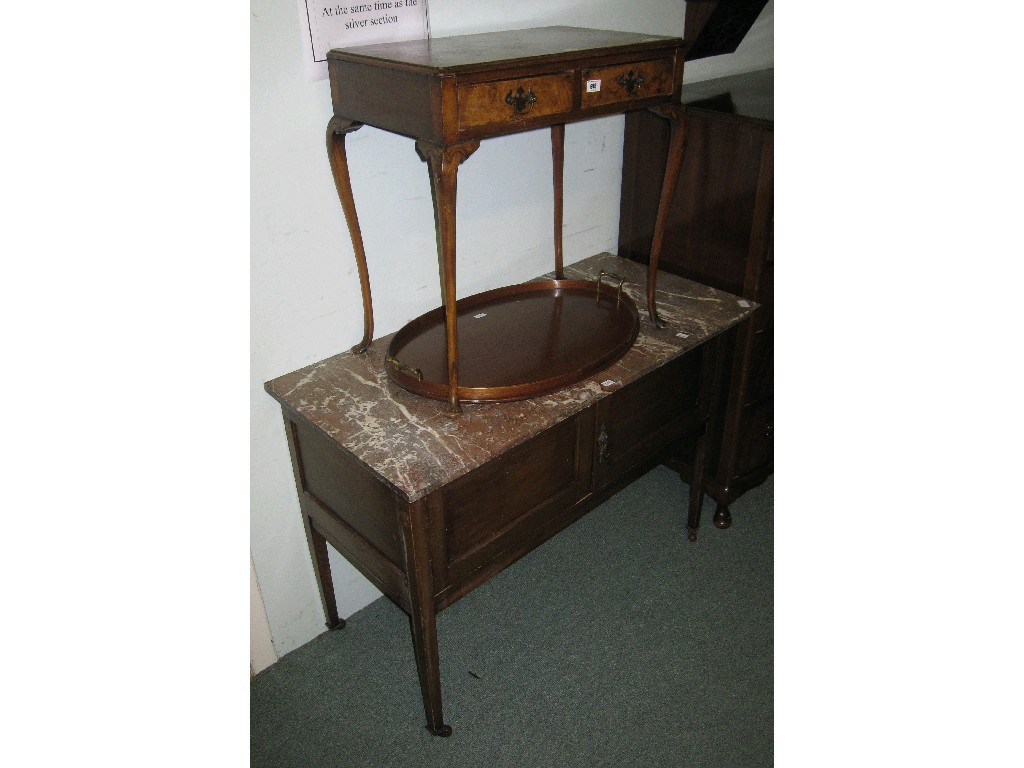 Appraisal: Lot comprising walnut side table a marble topped washstand and