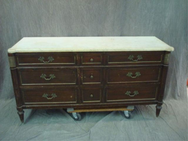 Appraisal: Louis XVI Style Marbletop Chest with Brass Trim From a