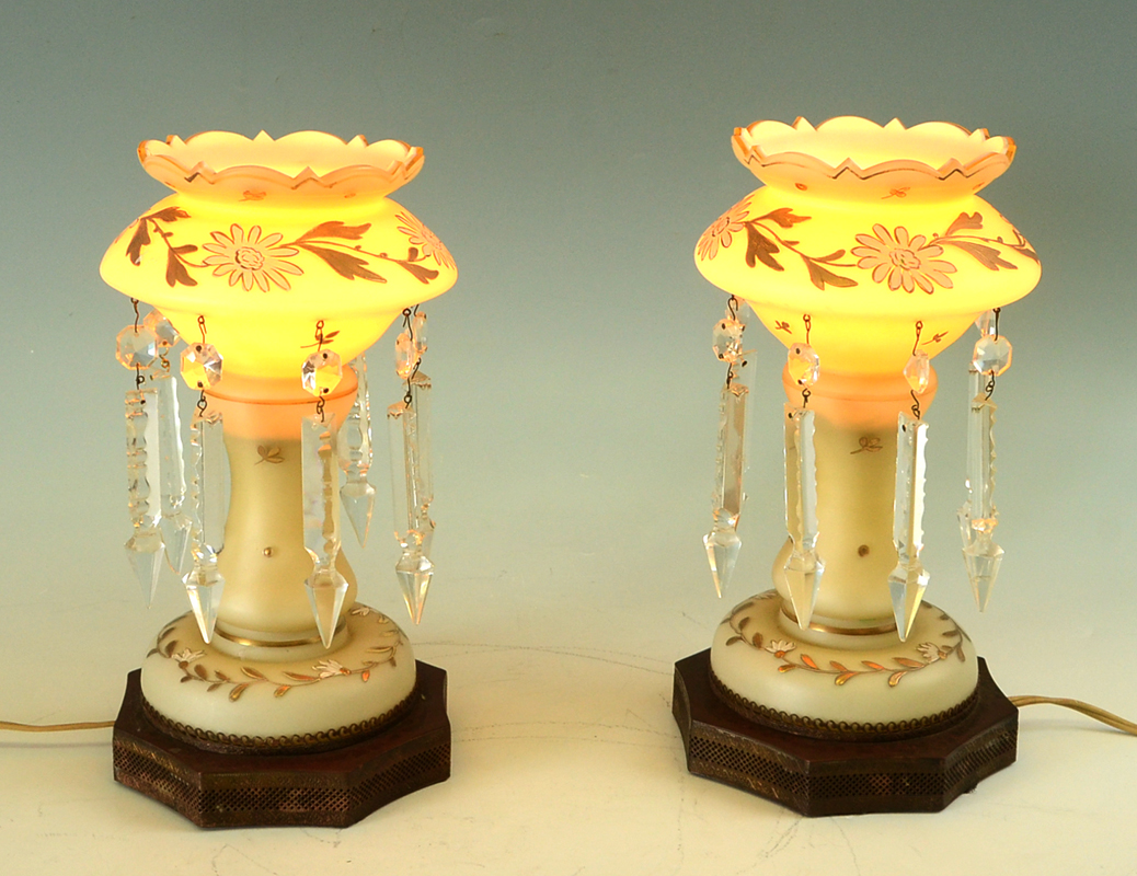 Appraisal: PAIR OF CZECH GLASS LUSTERS Electric single light lusters cream