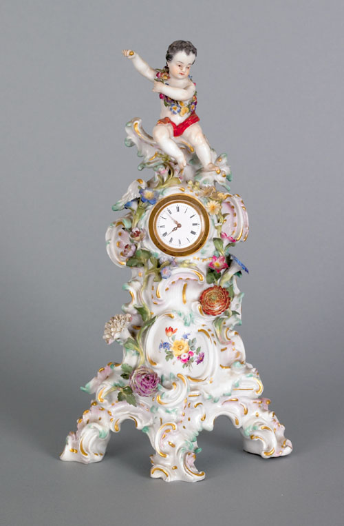 Appraisal: Meissen porcelain watch hutch late th c with putti atop