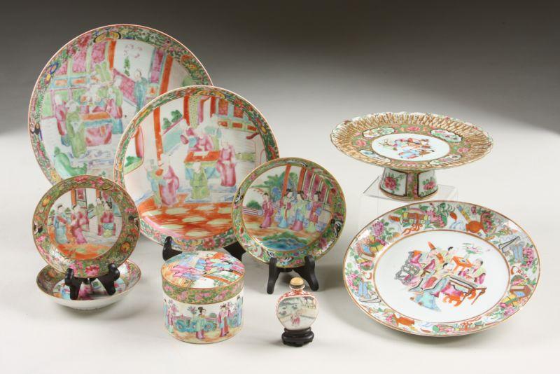 Appraisal: Group of Chinese Export Porcelain Nine Pieces Rose Mandarin plates