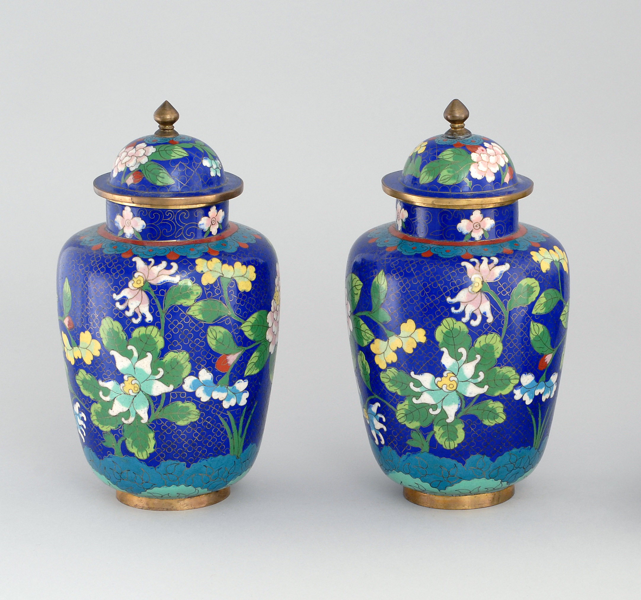 Appraisal: PAIR OF CLOISONN ENAMEL COVERED VASES Early th CenturyIn baluster