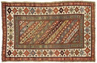 Appraisal: Caucasian rug central panel with diagonal bands of hook designs