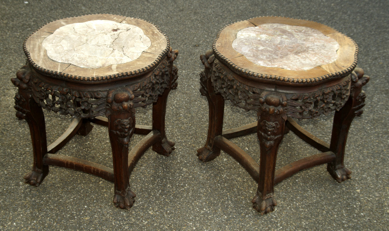 Appraisal: A pair of late thC Chinese rosewood jardiniere stands with