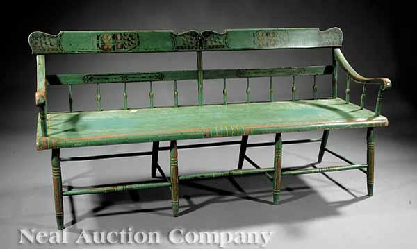 Appraisal: An American Painted and Stenciled Pine Bench mid- th c