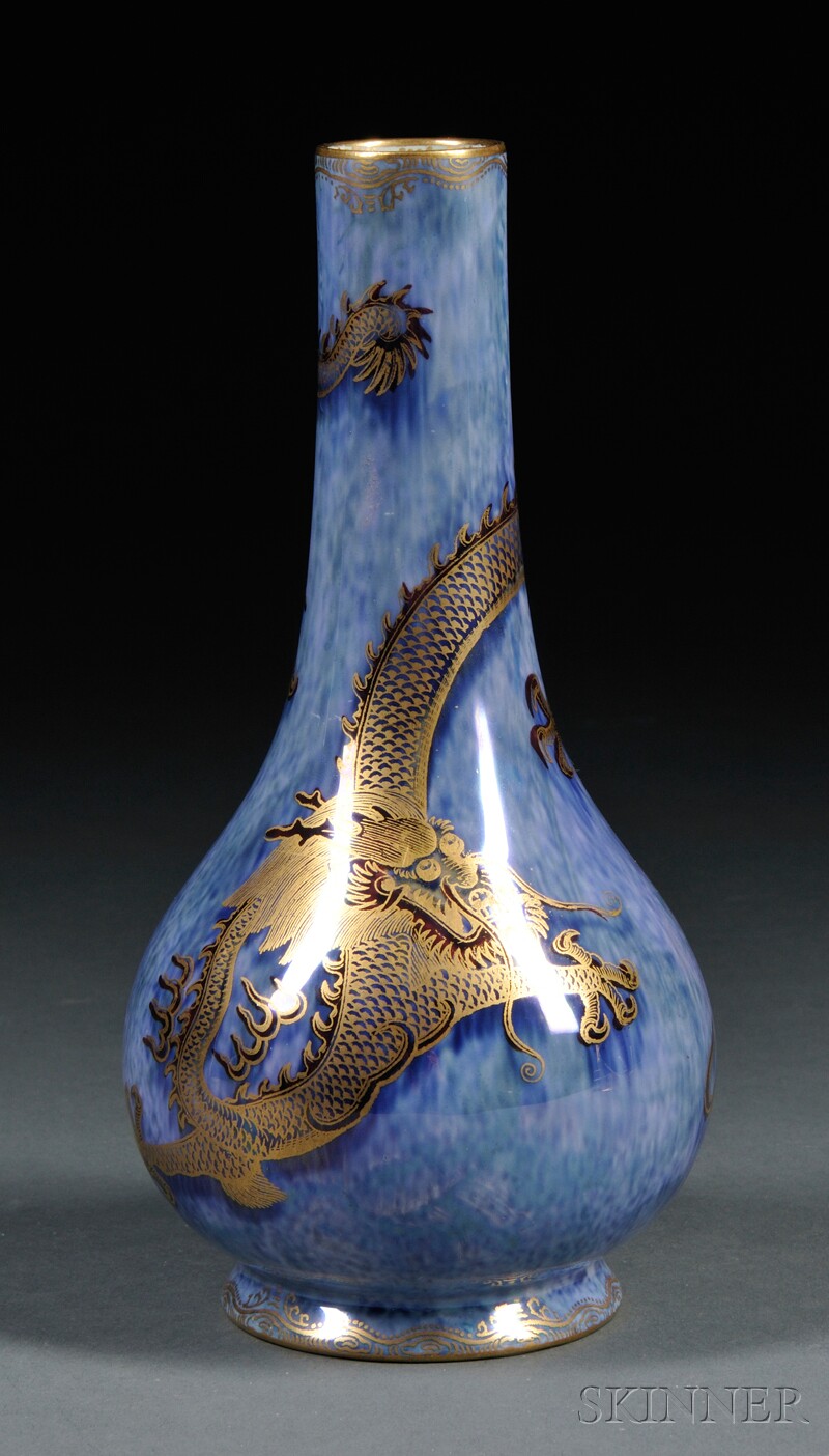 Appraisal: Wedgwood Blue Dragon Lustre Vase England c bottle shape with