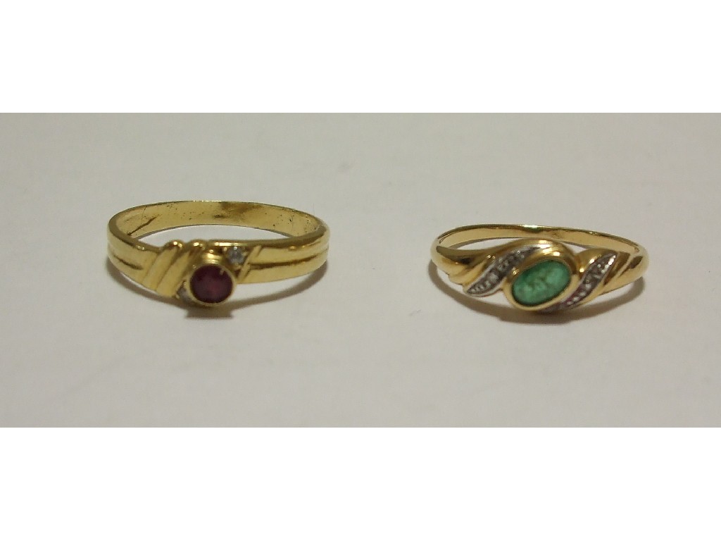 Appraisal: Two ct gold dress rings one with emerald and diamonds