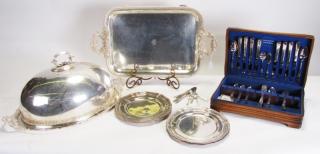 Appraisal: Description Large Group of Silverplate Tableware including cased set of