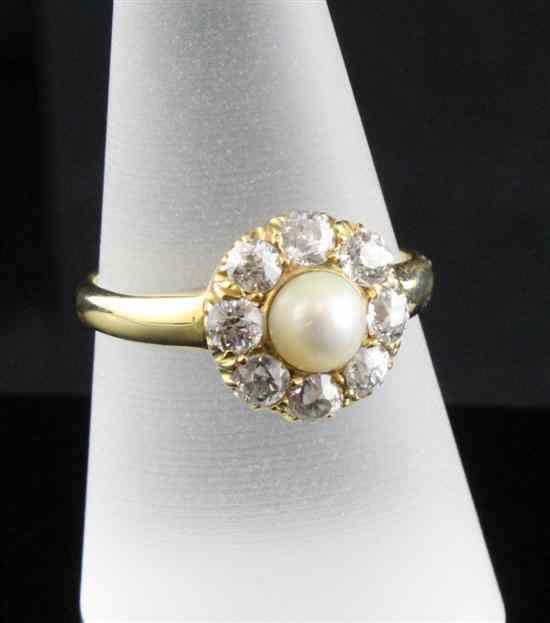 Appraisal: An early th century ct gold cultured pearl and diamond