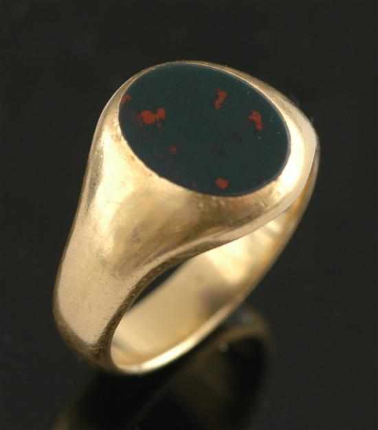 Appraisal: A bloodstone signet ring Set with an oval bloodstone in