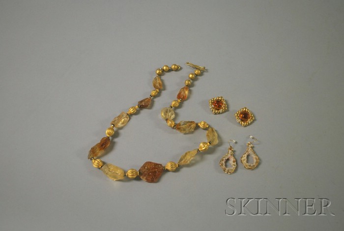 Appraisal: Ellen Ansel Rough-cut Citrine and Bead Necklace lg in together