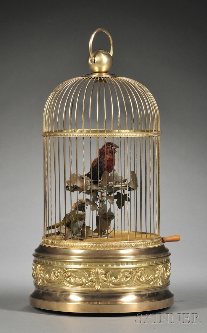 Appraisal: Double Singing Bird Automaton by Botems France no two birds