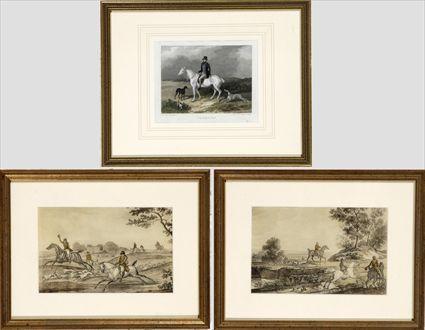 Appraisal: Three Reproduction Hunt Prints Matted and framed to in x