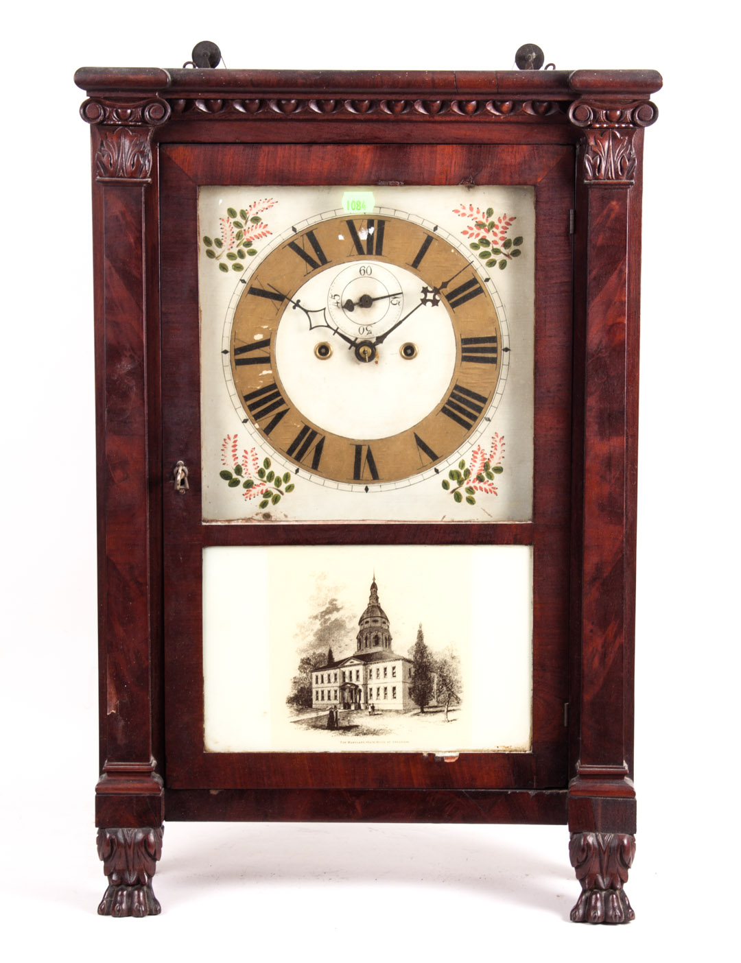 Appraisal: American Classical mahogany mantel clock circa with carved paw feet