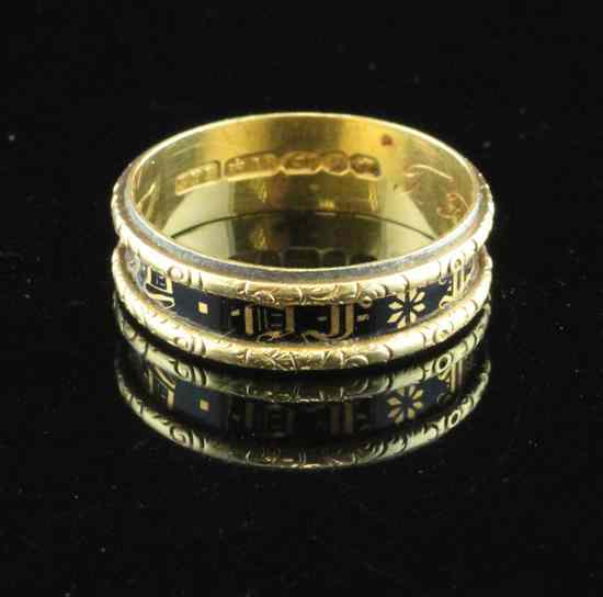 Appraisal: A Victorian ct gold and black enamelled memorial ring with