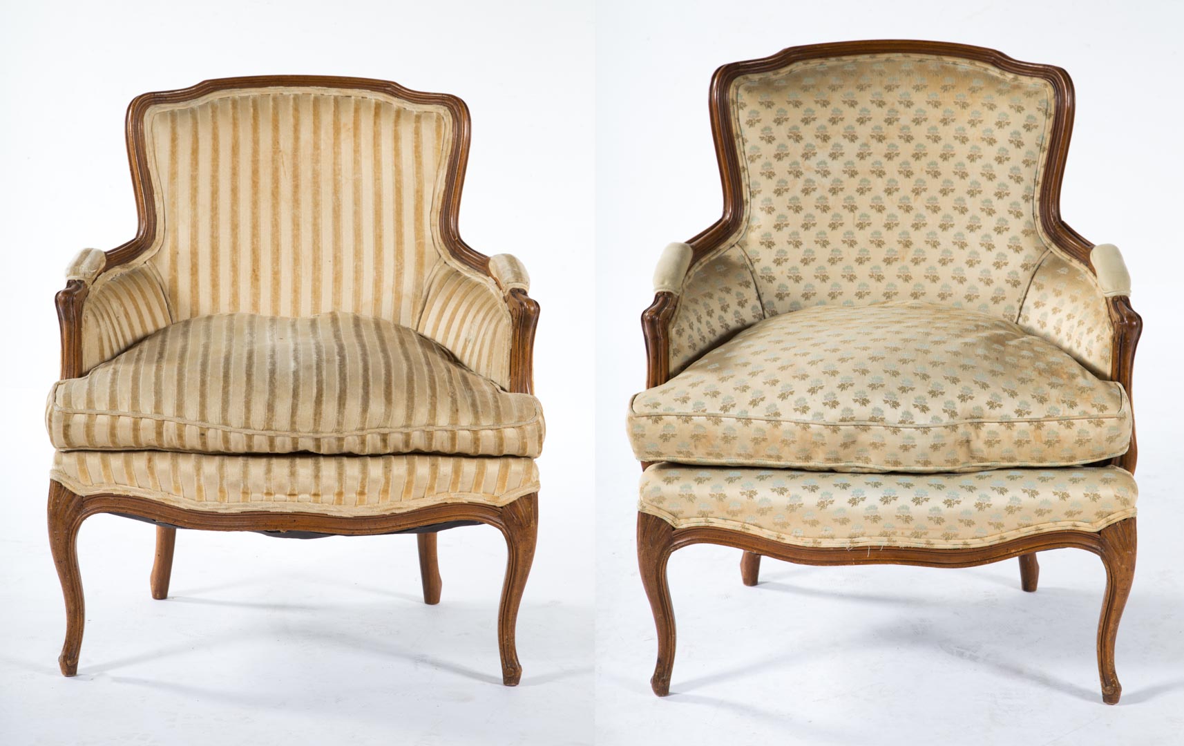 Appraisal: Pair of Louis XV style upholstered bergeres th century carved