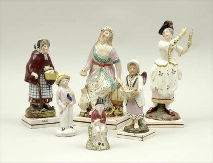 Appraisal: Six Staffordshire Pottery Figures to x to in