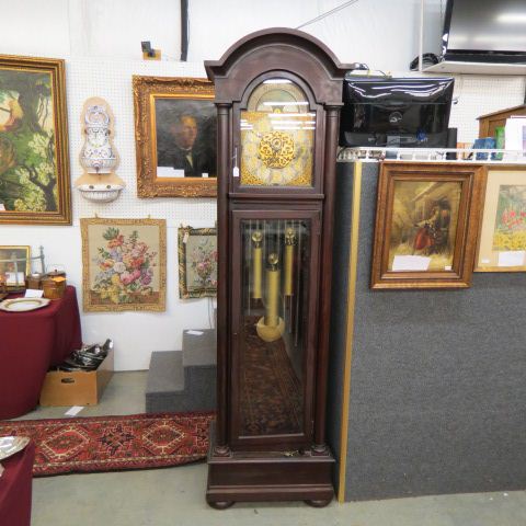 Appraisal: Fine Antique Grandfather Clock tube mahogany case moon phase ornate