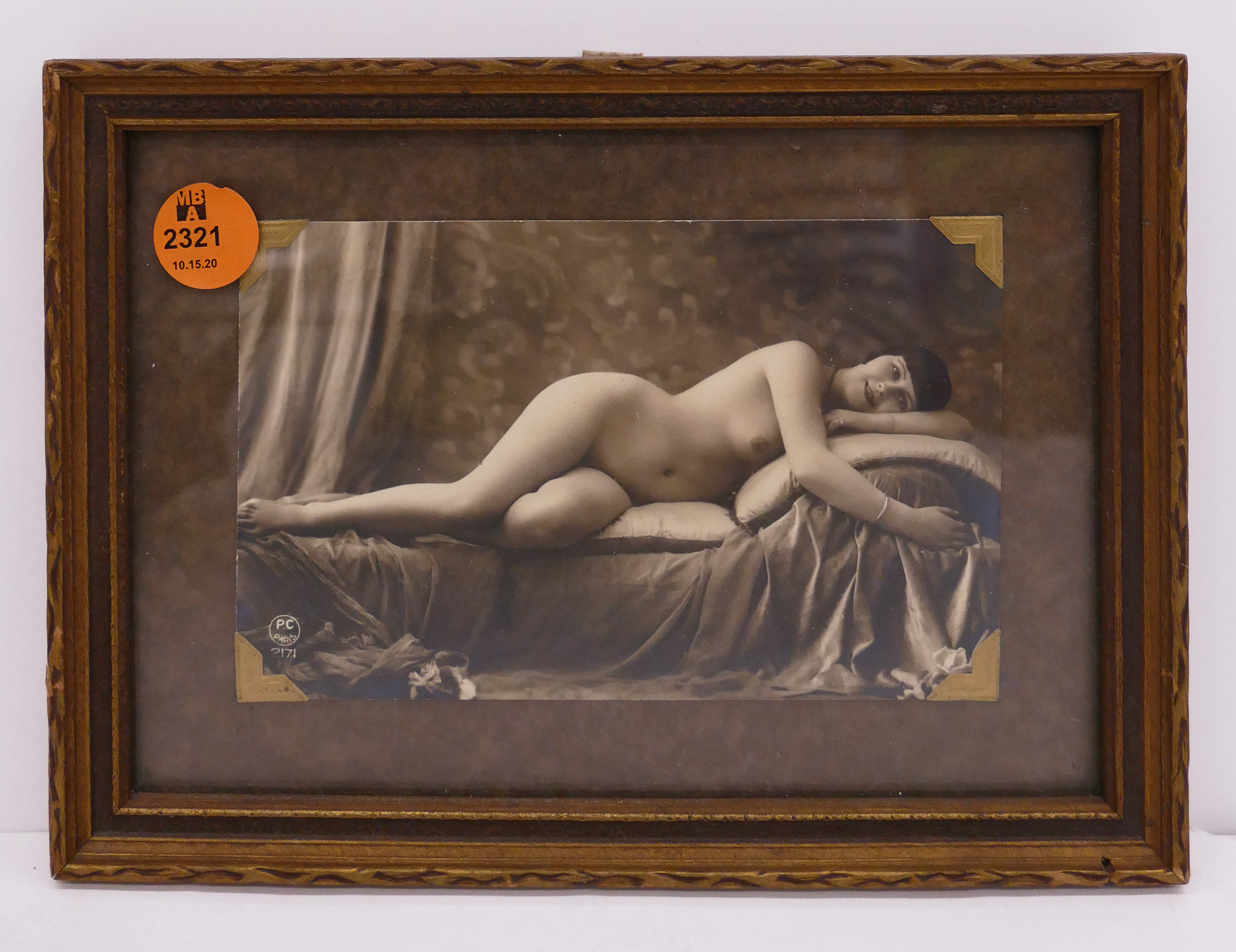 Appraisal: Art Deco Nude B W Boudoir Photo Framed- x ''