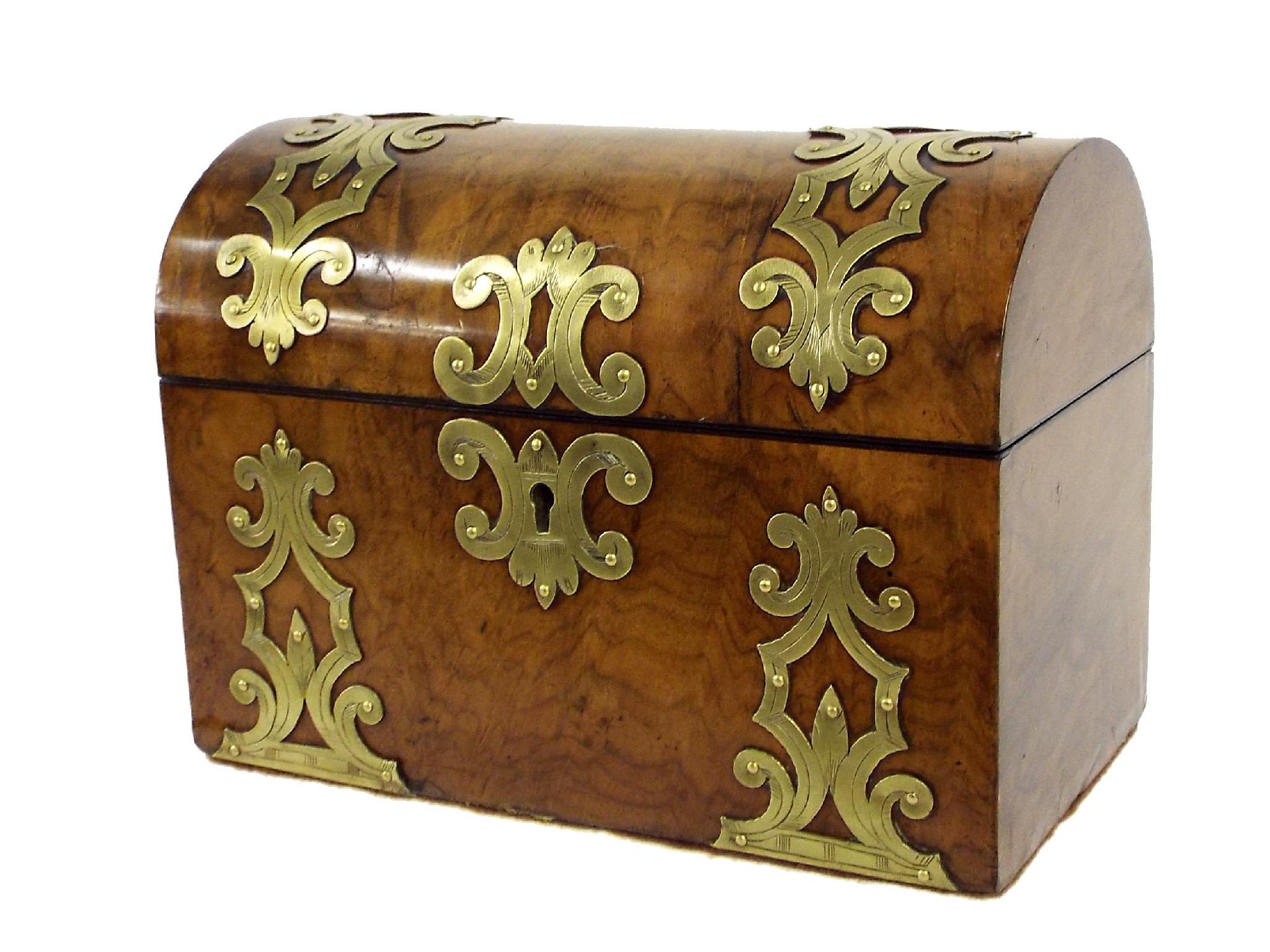 Appraisal: Victorian burr walnut dome top stationery box with applied decorative