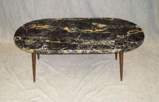 Appraisal: Midcentury Marble Coffee Table with Brass Legs From a White