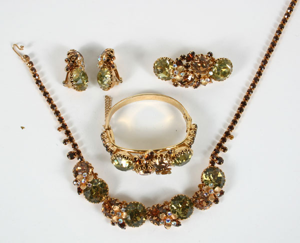 Appraisal: Hattie Carnegie stunning piece parure including necklace hinge bracelet bangle