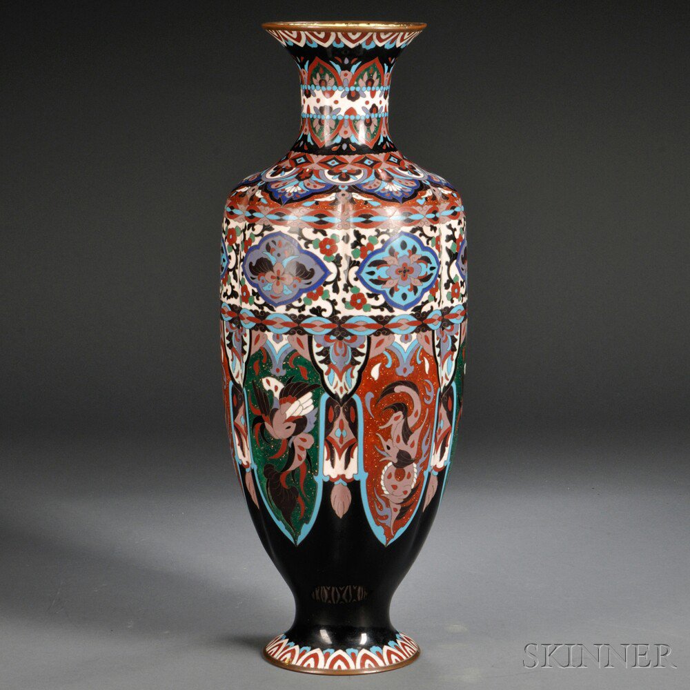 Appraisal: Cloisonne Vase Japan th century urn-form with fluted sides flared