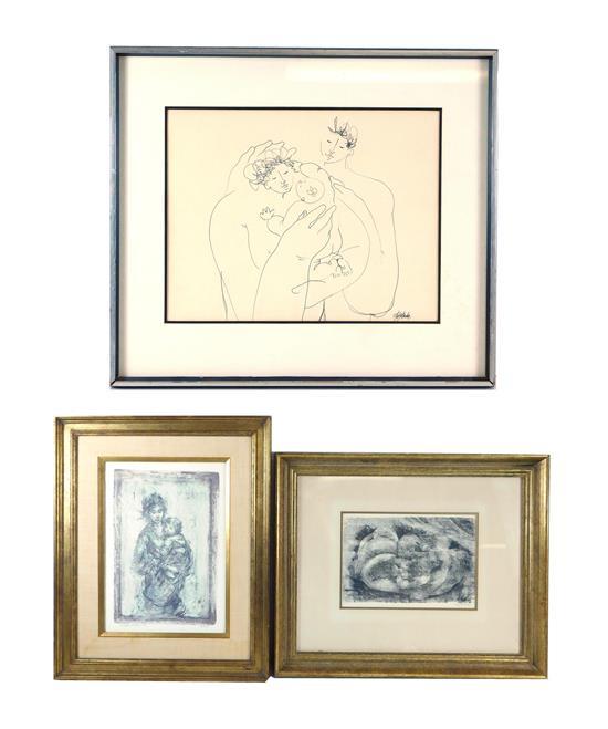 Appraisal: Three works on paper Edna Hibel American b lithograph c